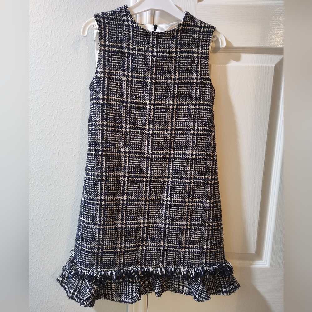 Elegant Tweed Plaid Kids Dress with Ruffled Hem